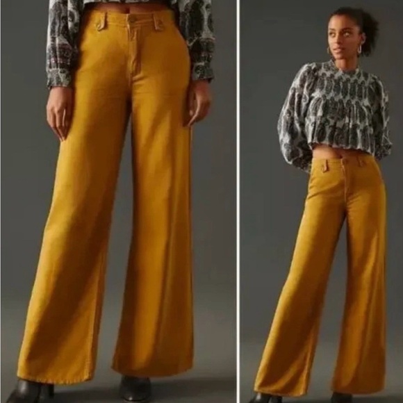 Anthropologie Pants - Anthropologie Pilcro Yellow Pants Wide Leg Raw Hem